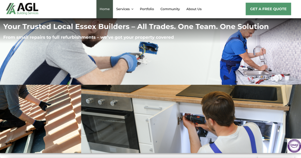 AGL Building Services website home page, designed and built by CB Tech Consulting
