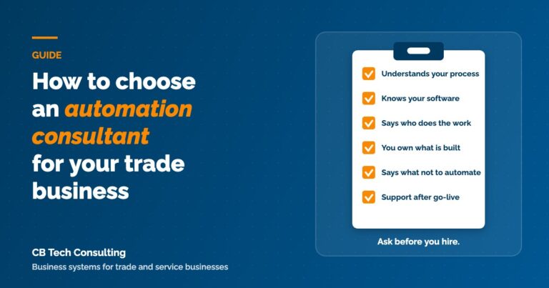 Checklist illustration of what to look for in an automation consultant, from understanding your process to support after go-live
